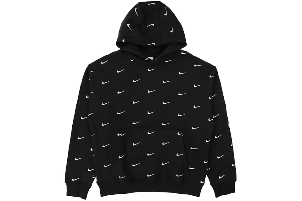 Nike black all over swoosh print hoodie Clearance