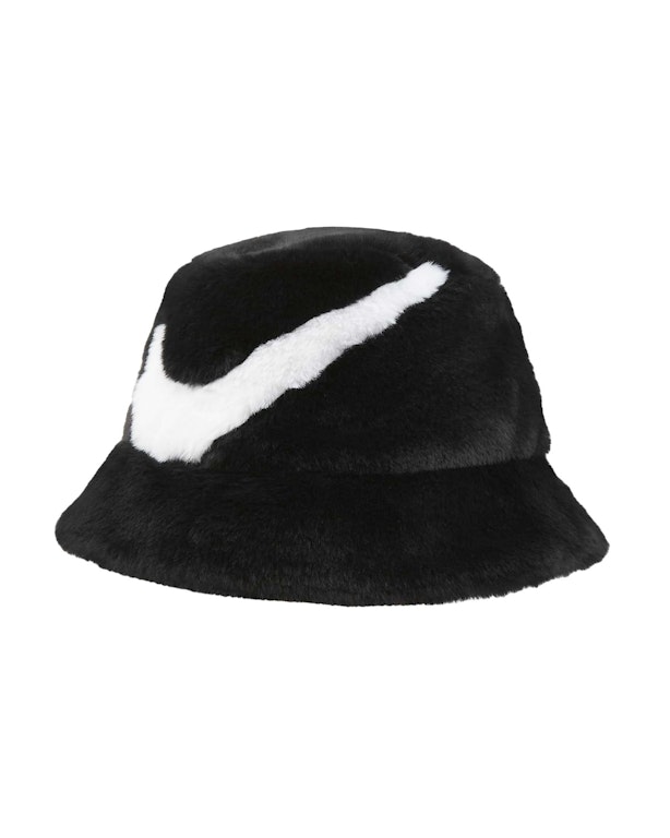 Pre-owned Nike Apex Faux Fur Swoosh Bucket Hat Black/white