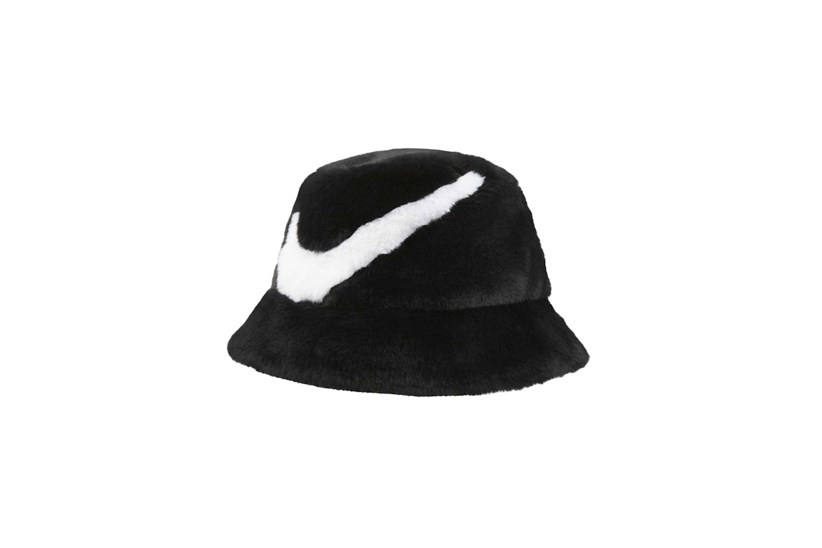 Pre-owned Nike Apex Faux Fur Swoosh Bucket Hat Black/white