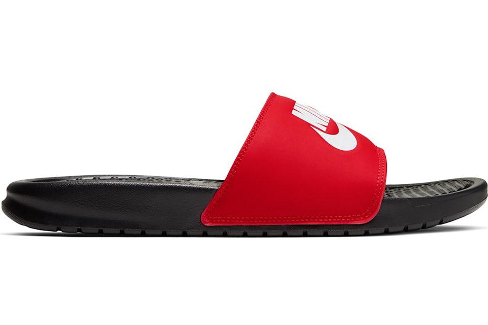 Nike benassi slides black 2025 and red