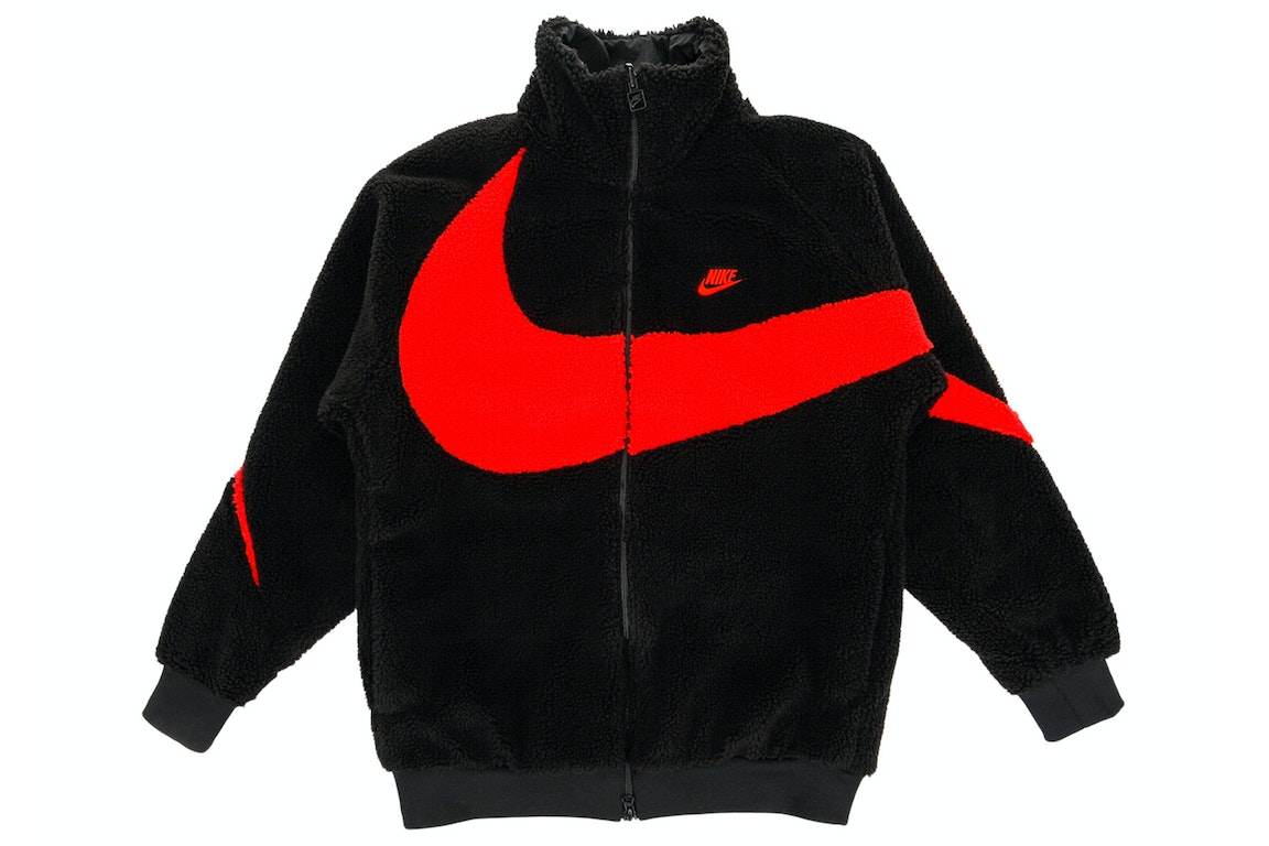Pre-owned Nike Big Swoosh Reversible Boa Jacket (asia Sizing) Black Chili Red