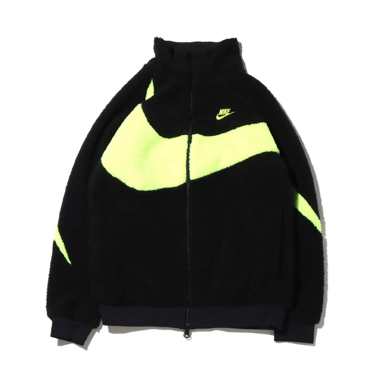 Pre-owned Nike Big Swoosh Reversible Boa Jacket (asia Sizing) Black Neon