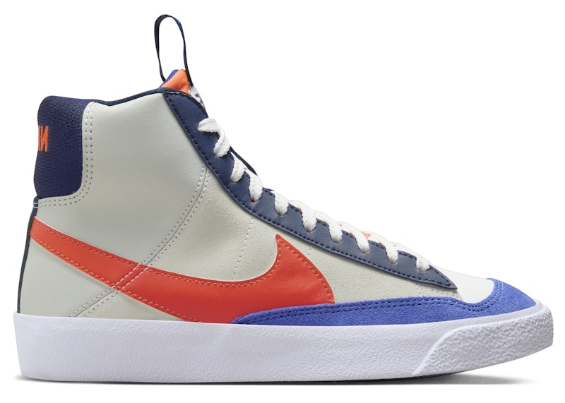 Pre-owned Nike Blazer Mid '77 Se Team Orange Sneakers In White/light Silver/midnight Navy Blue