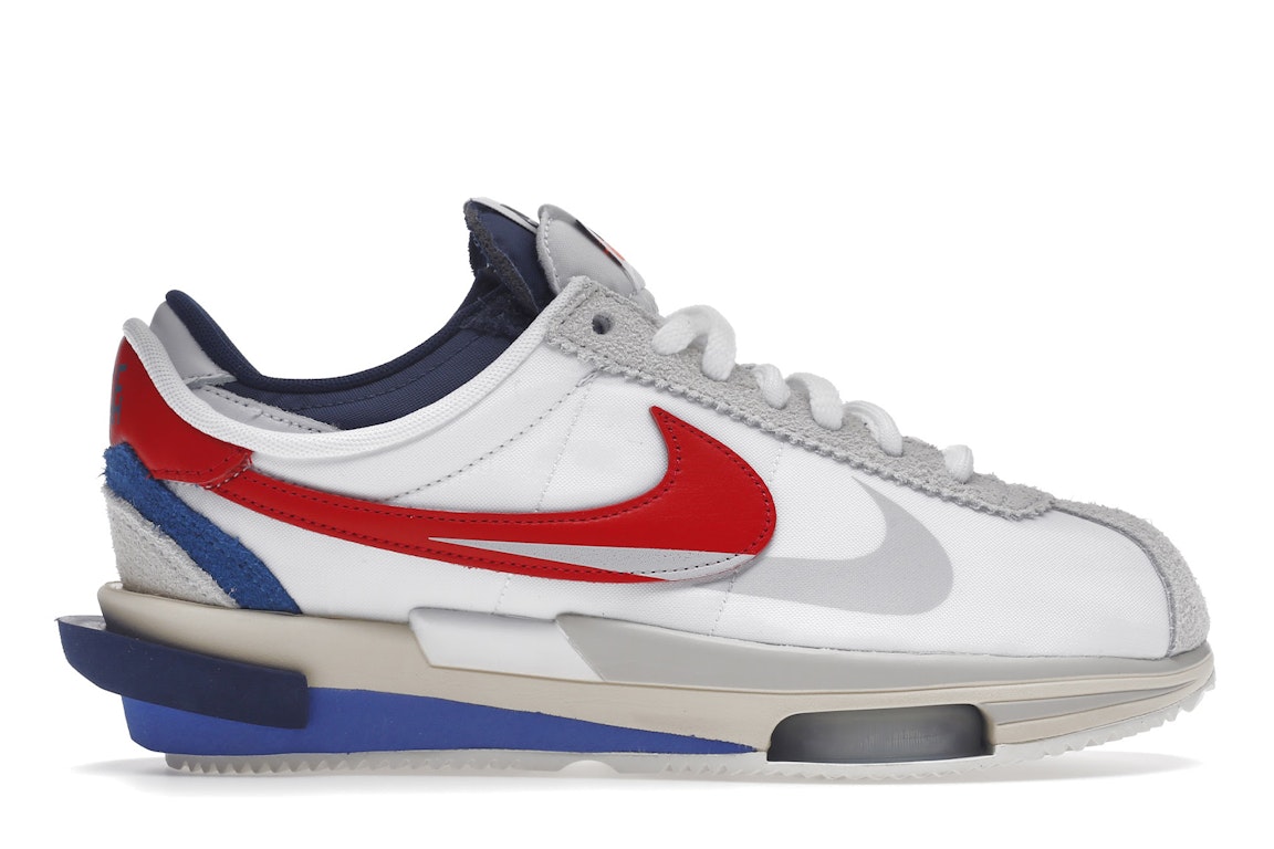 Pre-owned Nike Zoom Cortez Sp Sacai White University Red Blue In White/light Cream-university Red