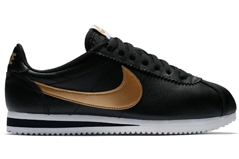 Nike cortez black gold leather hot sale