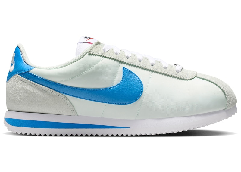 Nike Cortez Textile Light Photo Blue (Women's) Sneakers in Barely Green/White/Safety Orange