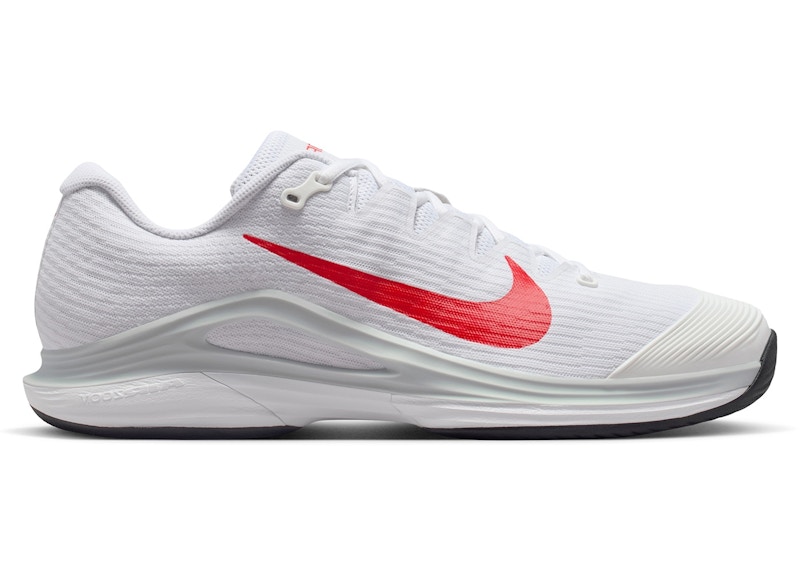 Men's Nike Court Air Zoom Vapor 12 HC Sneakers in White/Pure Platinum/Light Crimson