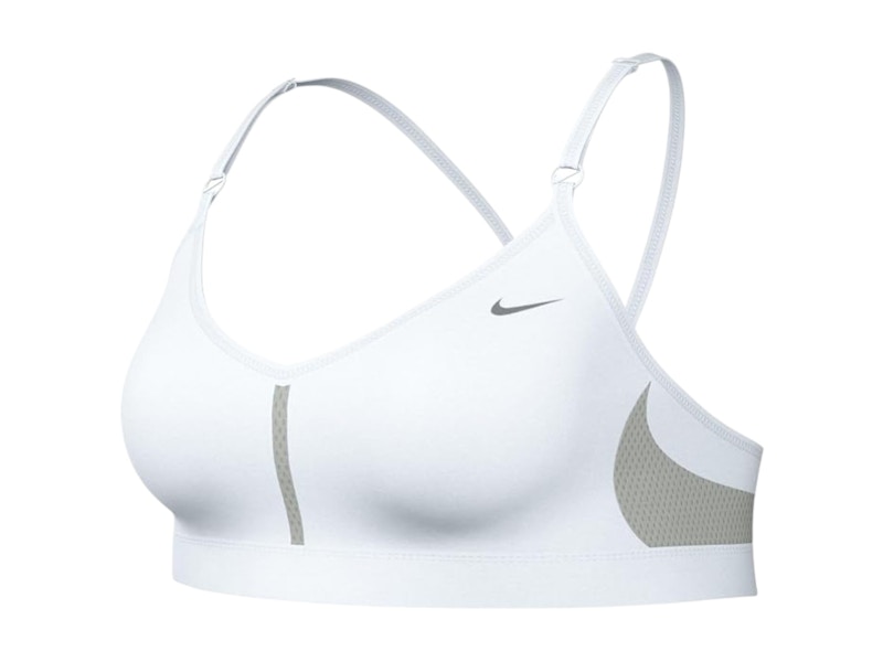 Pre-owned Nike Women's Drifit Indy Light Support Vneck Sports Bra (plus Size) In White/grey Fog/particle Grey