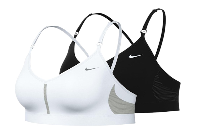 Pre-owned Nike Women's  Drifit Indy Light Support Vneck Sports Bra Set (plus Size) In Black/white