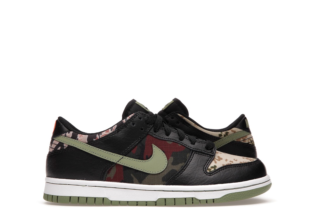 Pre-owned Nike Dunk Low Crazy Camo (gs) In Black/multi-olive