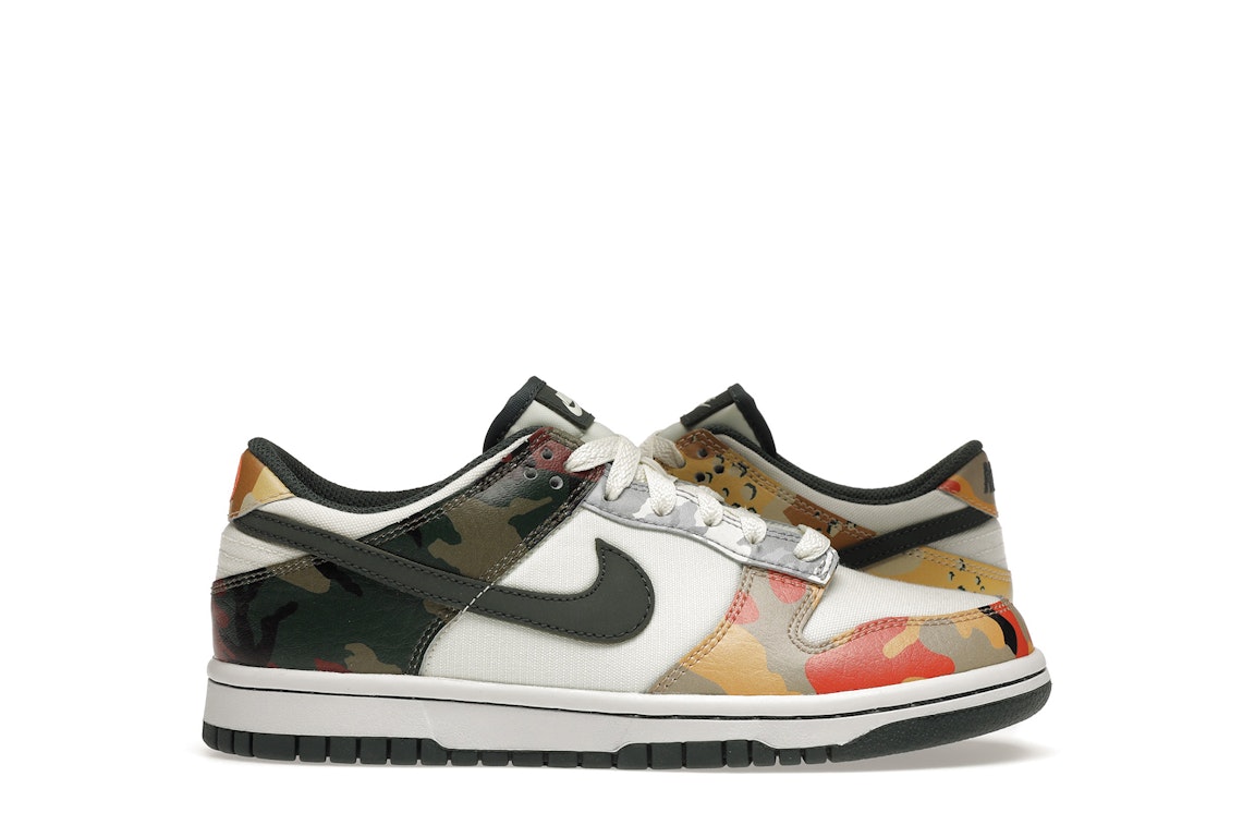 Pre-owned Nike Dunk Low Sail Multi-camo (gs) In Sail/vintage Green-total Orange-white