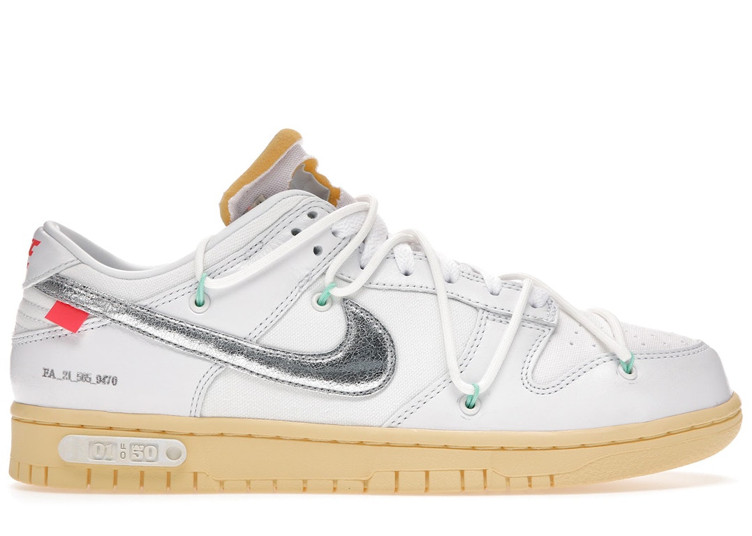 Pre-owned Nike Dunk Low Off-white Lot 1 In White/metallic Silver-butter