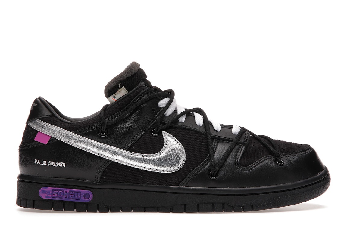 Pre-owned Nike Dunk Low Off-white Lot 50 In Black/metallic Silver-black