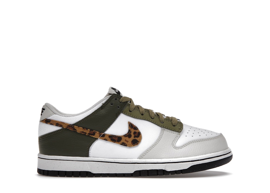 Pre-owned Nike Dunk Low Olive Leopard (gs) In White/coconut Milk/rough Green