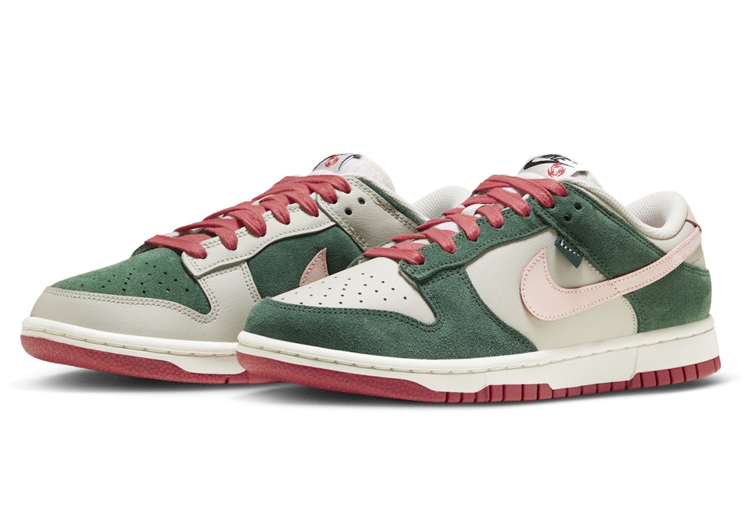 Pre-owned Nike Dunk Low Se All Petals United Fir Green (women's) In Light Bone/pink Bloom-sail-fir-adobe