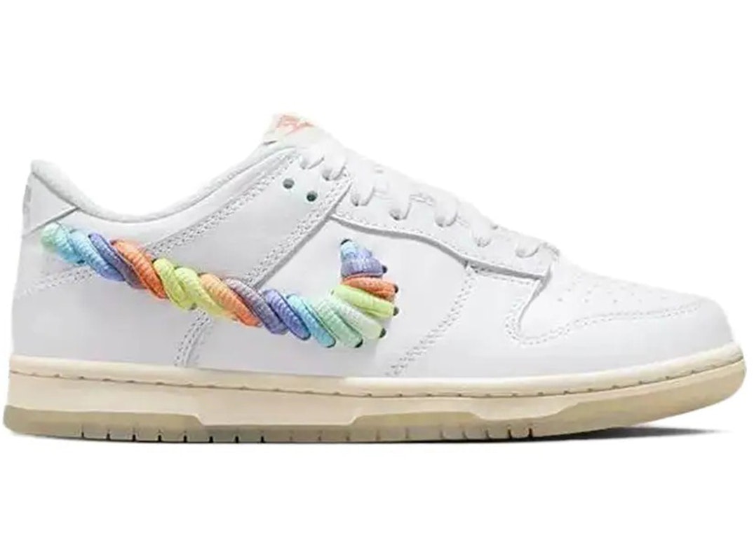 Pre-owned Nike Dunk Low Se Rainbow Lace Swoosh White (gs) In White/multi-color-dark Pony/light Silver