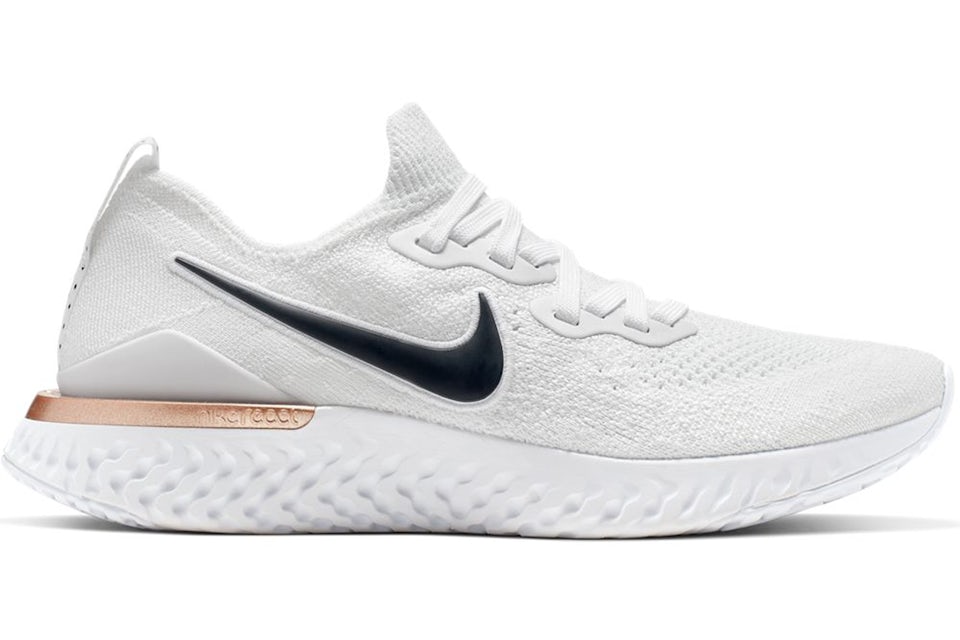 Epic react flyknit 2 white and gold best sale