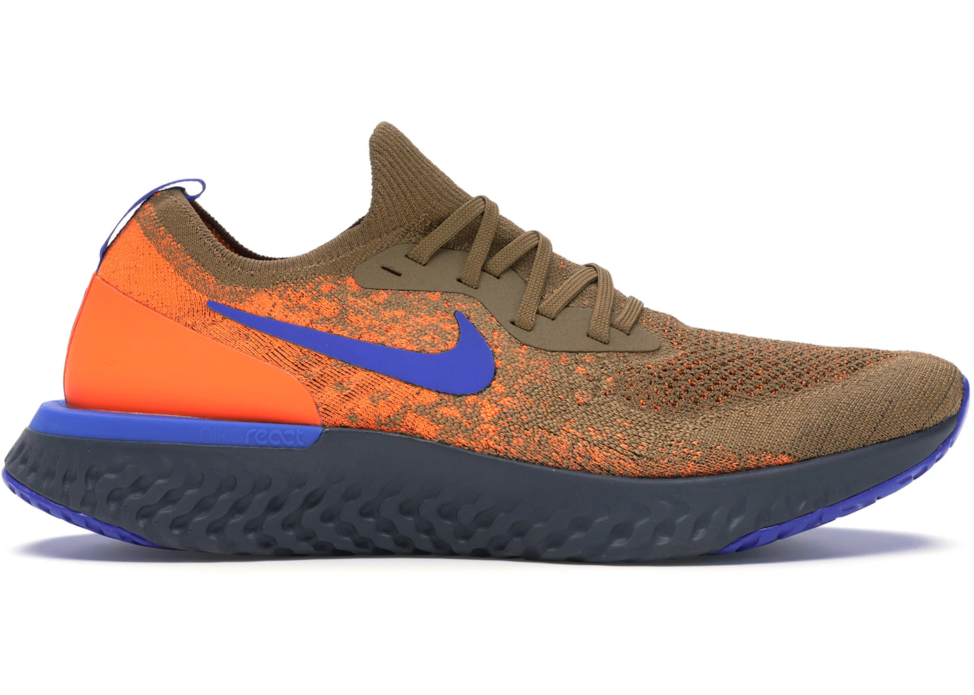 Nike epic react flyknit brown black orange  and  blue Outlet