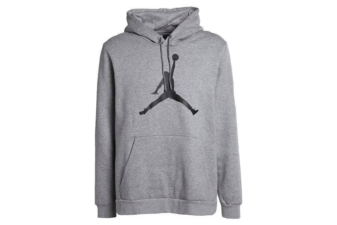 Pre-owned Nike Jordan Air Logo Fleece Hoodie Grey Heather/black