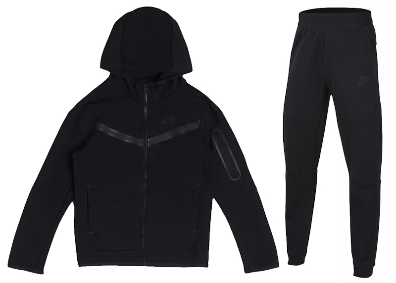 Nike Kids Tech Fleece Full Zip Hoodie Joggers Set Black Black