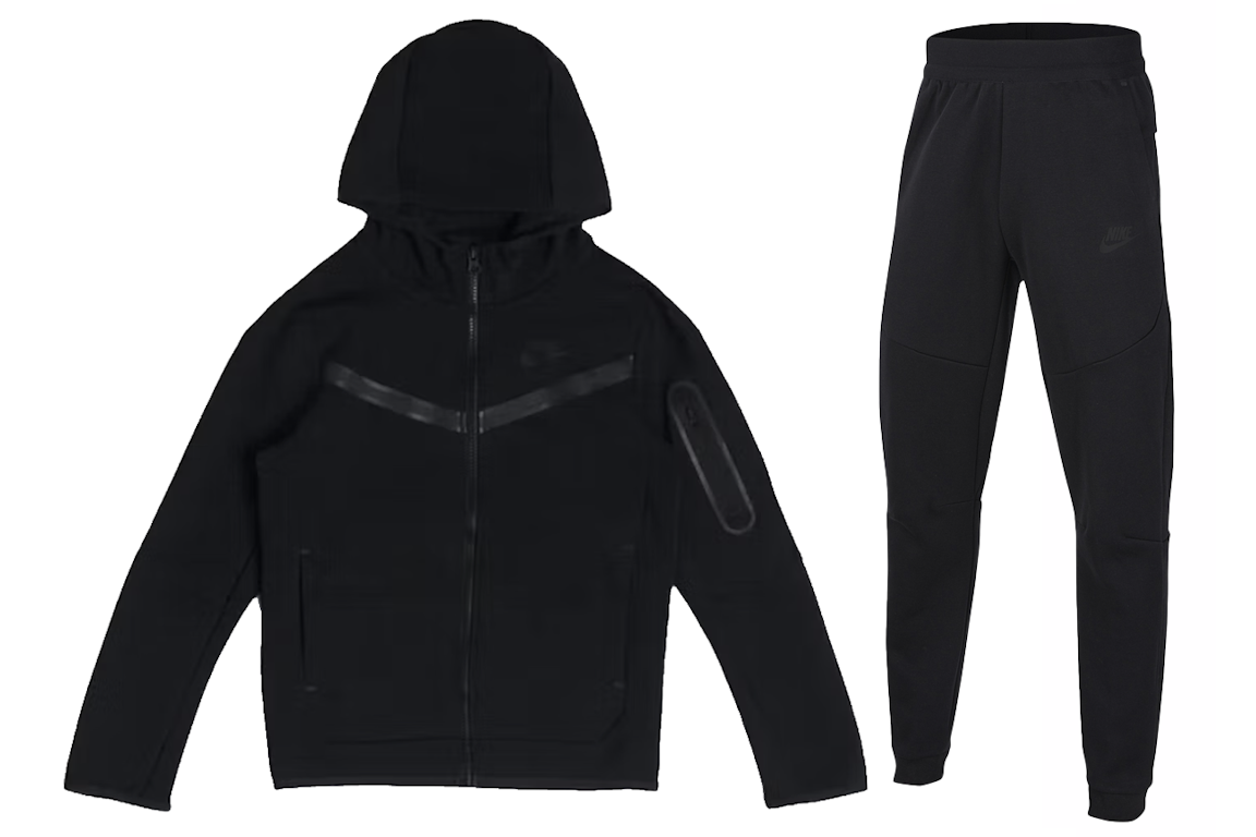 Pre-owned Nike Kids' Tech Fleece Full-zip Hoodie & Joggers Set Black/black