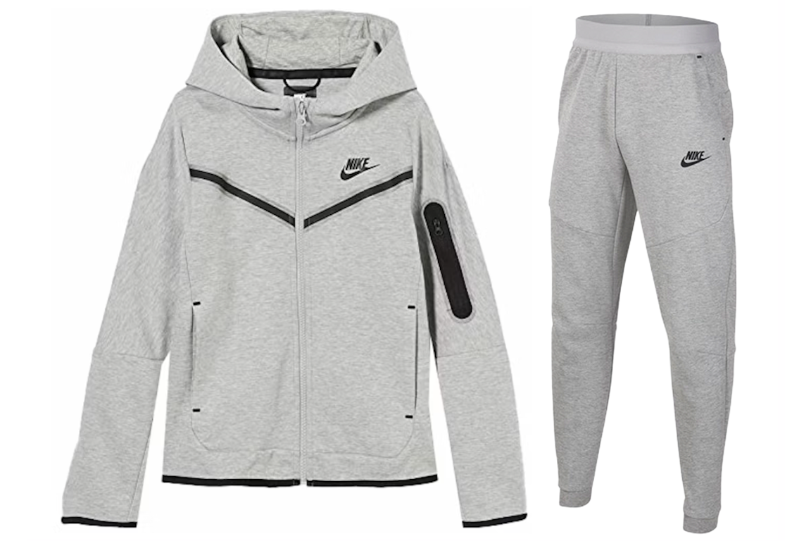 Pre-owned Nike Kids' Tech Fleece Full-zip Hoodie & Joggers Set Dark Heather Grey/black