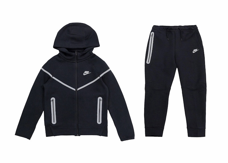 Nike Kid s Tech Fleece Reflective Hoodie Joggers Set Black Silver FW24 US