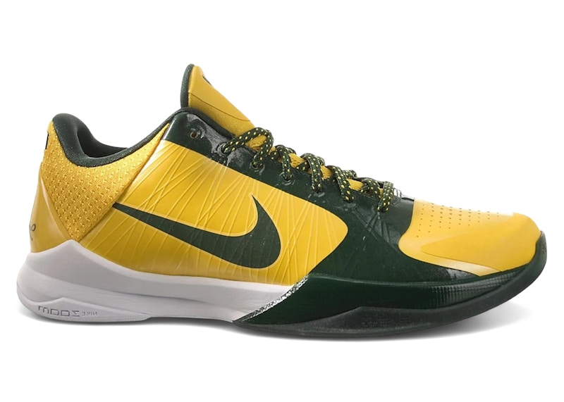Men's Nike Kobe 5 Rice Away Sneakers in Varsity Maize/Deep Forest/White