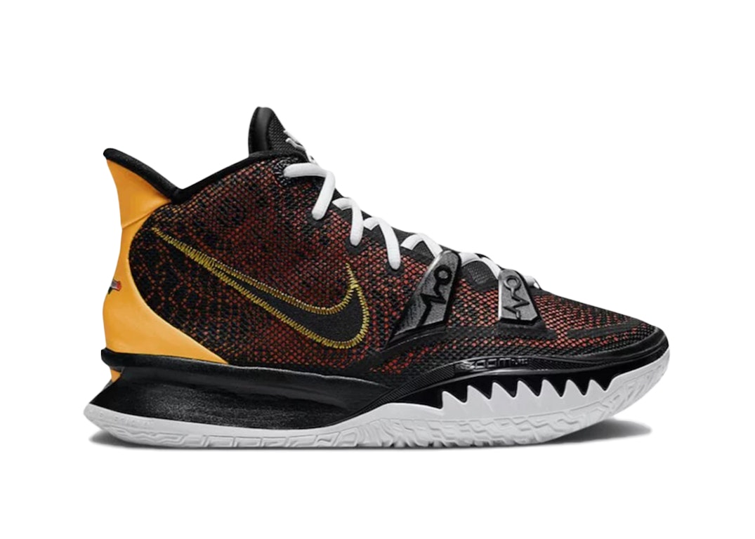 Pre-owned Nike Kyrie 7 Rayguns (gs) In Black/university Gold-team Orange