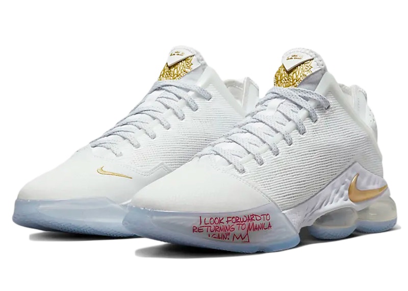 Nike lebron 16 white and gold best sale