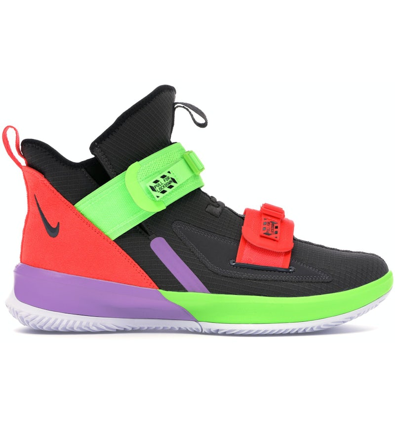 Nike LeBron Soldier 13 Thunder Grey Bright Crimson Electric Green Men s AR4225 002 AR4228 002 US