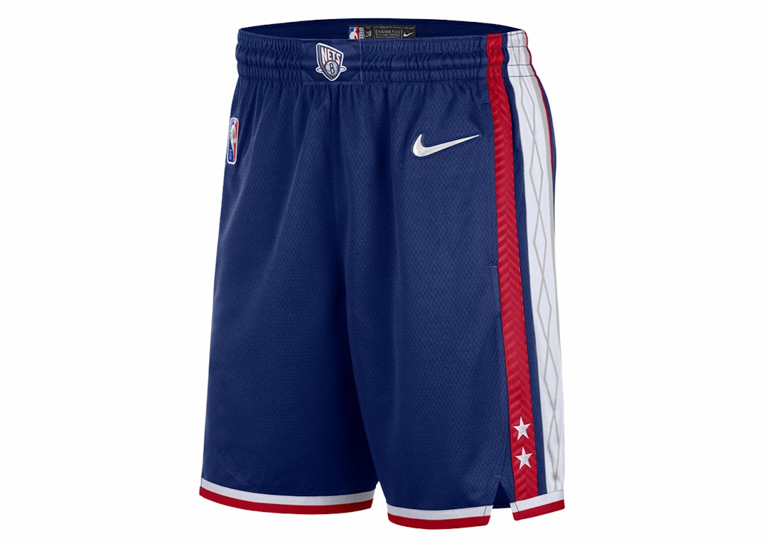 Pre-owned Nike Nba Brooklyn Nets City Edition 75th Anniversary Swingman Shorts Game Royal/gym Red/white