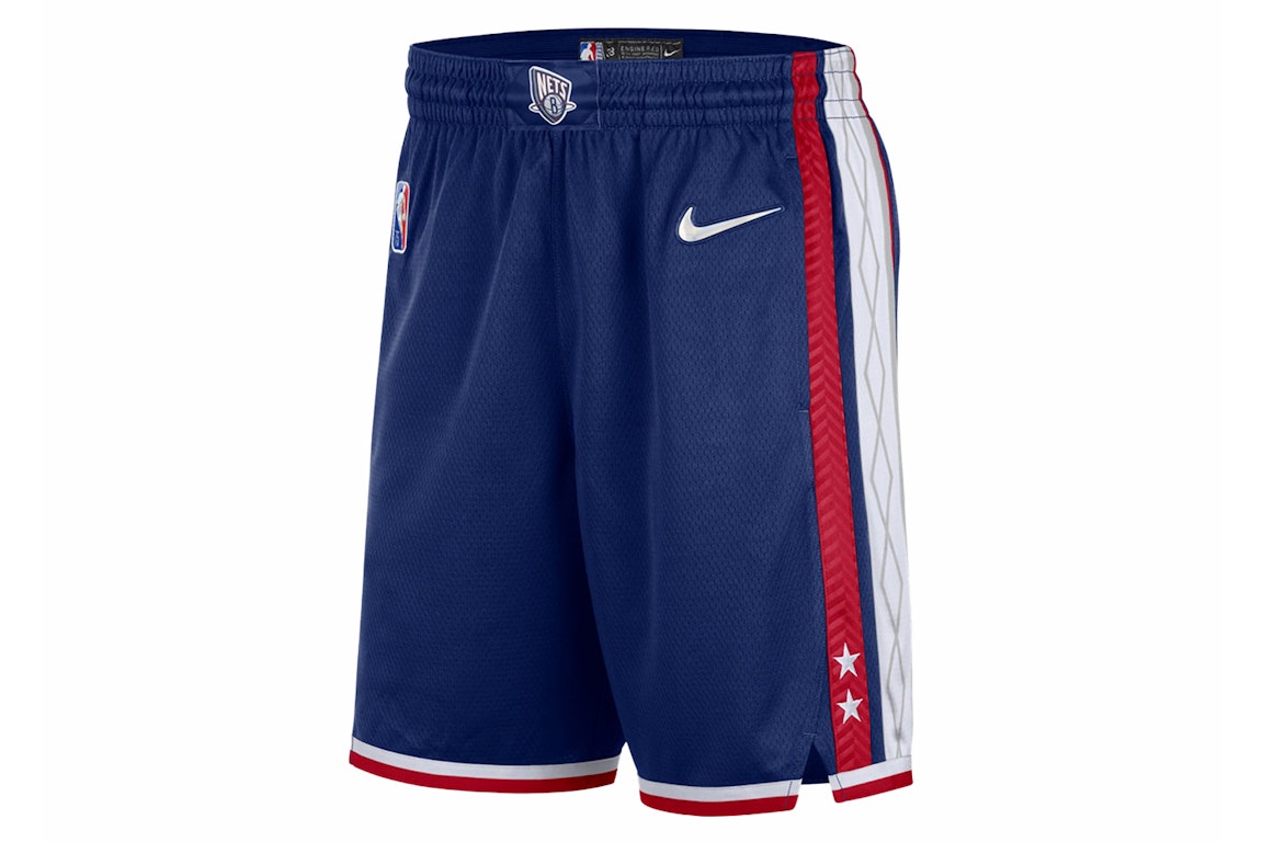 Pre-owned Nike Nba Brooklyn Nets City Edition 75th Anniversary Swingman Shorts Game Royal/gym Red/white