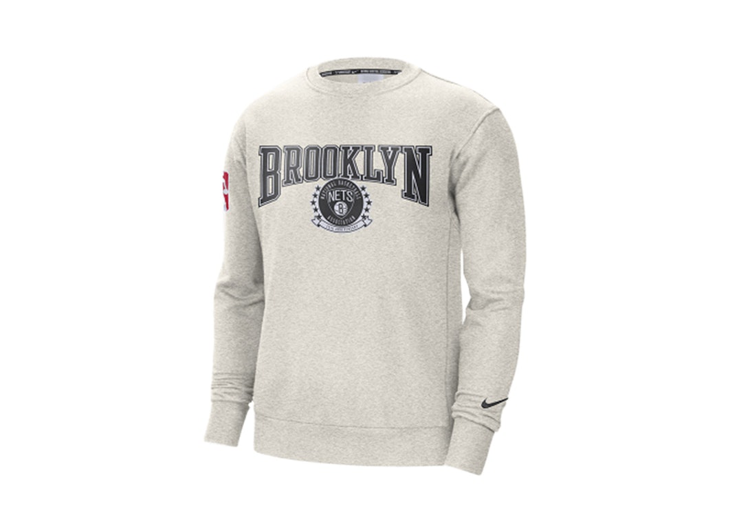 Pre-owned Nike Nba Brooklyn Nets Courtside Fleece Crew Sweatshirt Birch Heather