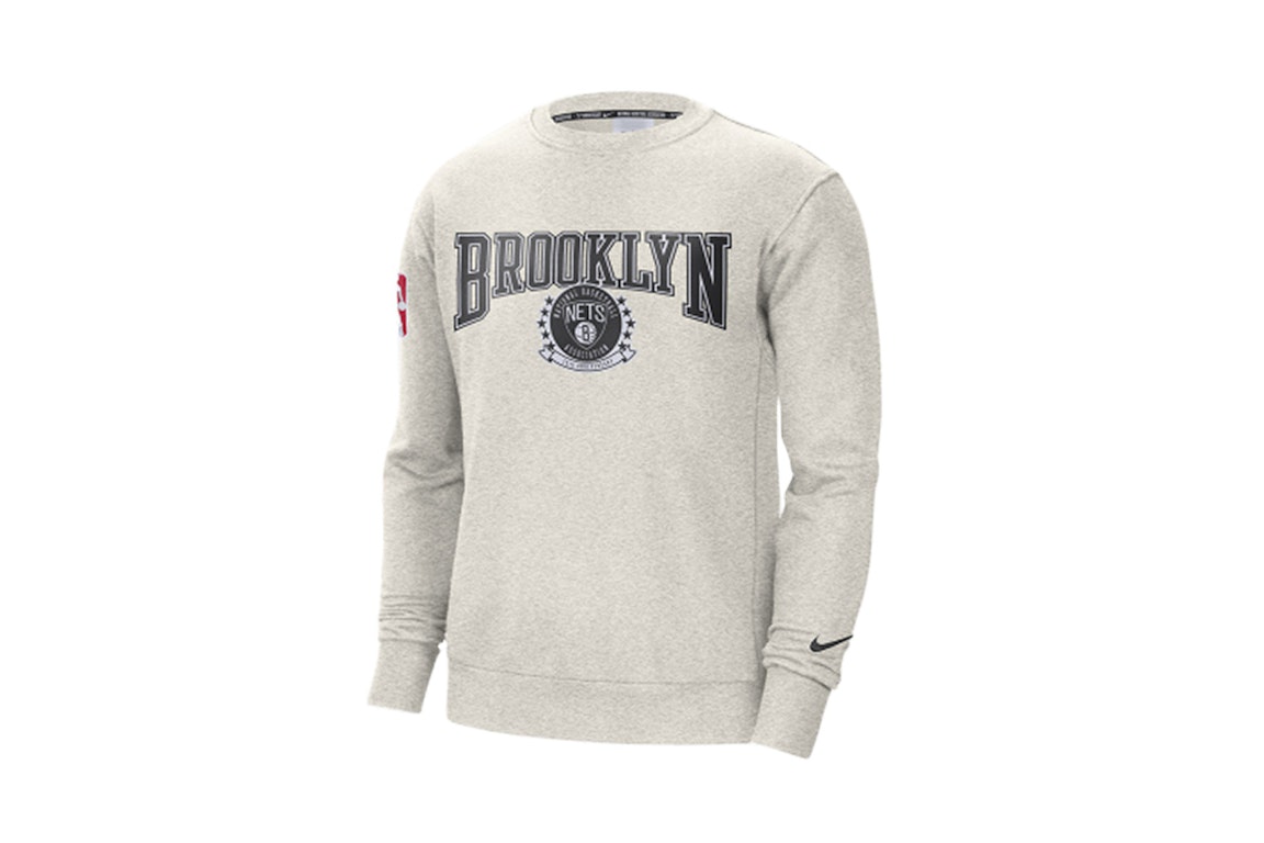 Pre-owned Nike Nba Brooklyn Nets Courtside Fleece Crew Sweatshirt Birch Heather