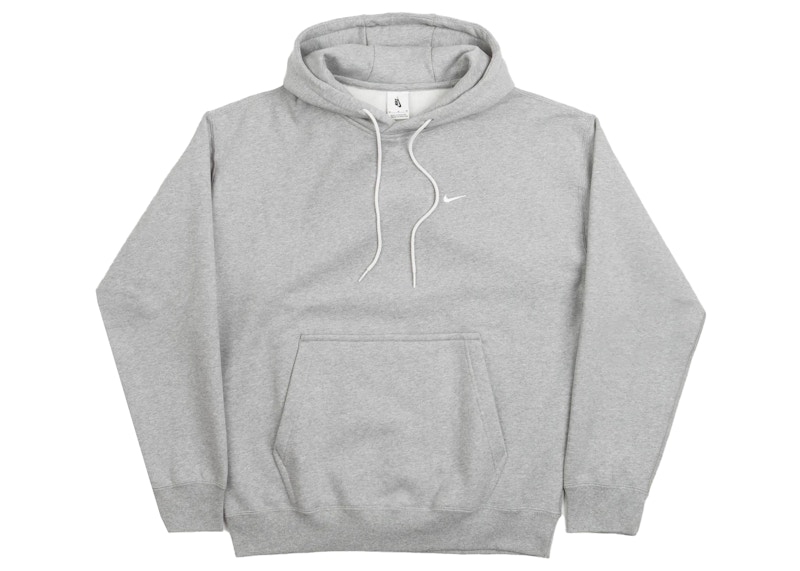 Nike NRG Solo Swoosh Premium Essential Fleece Hoodie Grey Heather White