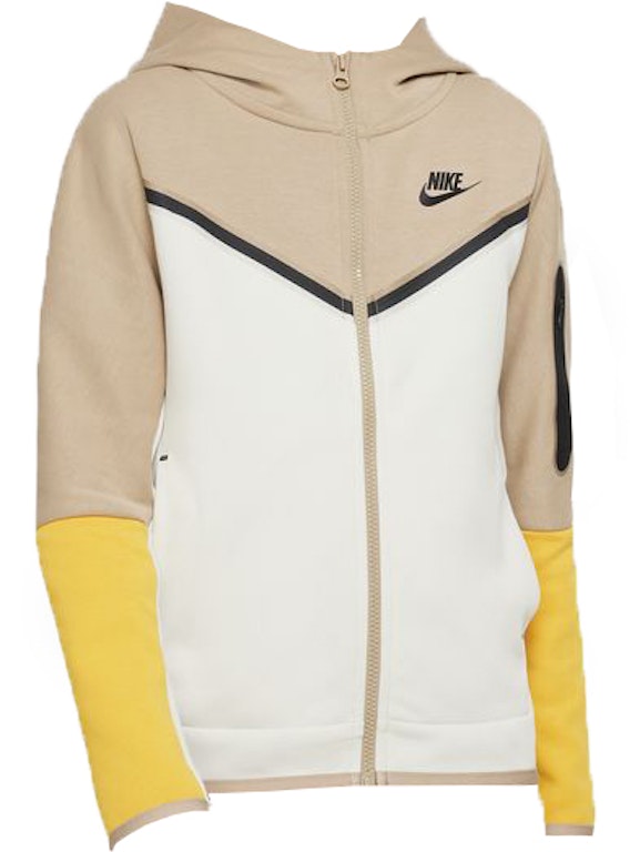 Pre-owned Nike Kids Sportswear Tech Fleece Hoodie Khaki/light Bone/yellow