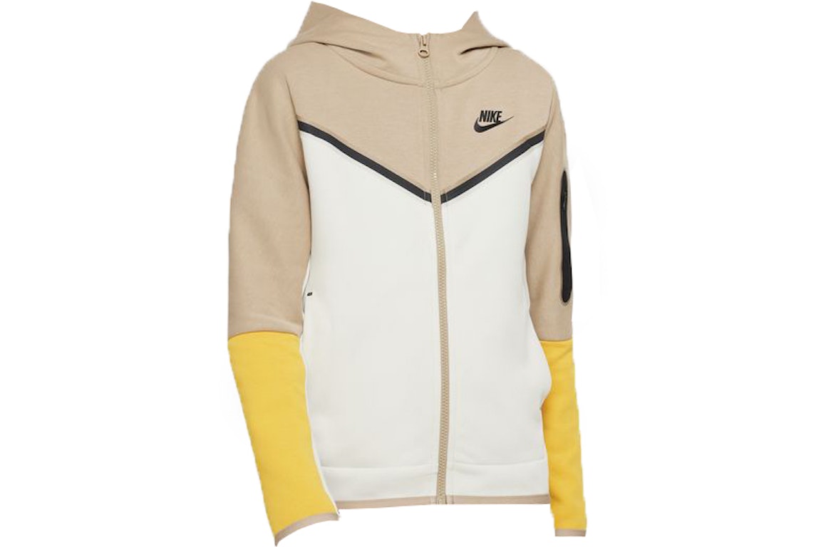 Pre-owned Nike Kids Sportswear Tech Fleece Hoodie Khaki/light Bone/yellow