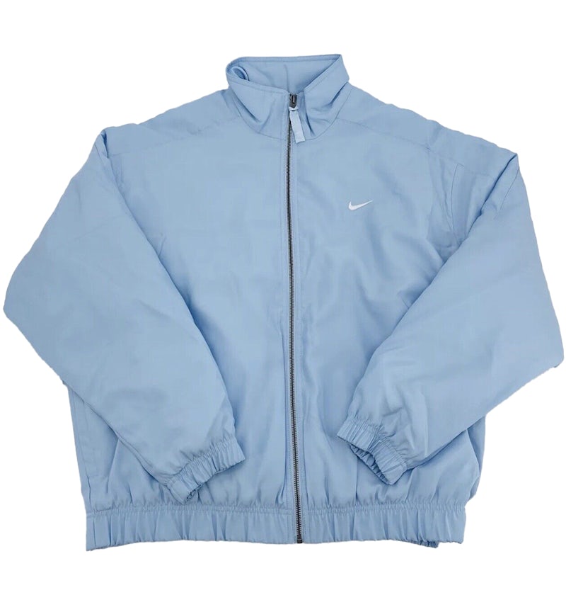 Blouson aviateur Nike Nikelab Solo Swoosh Satin Bleu Ciel/Blanc