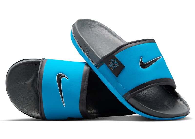 Pre-owned Nike Men's Offcourt Slide Miami Marlins Sneakers In Neptune Blue/dark Smoke Grey/black