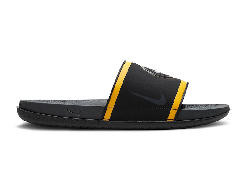 Black and clearance yellow nike slides