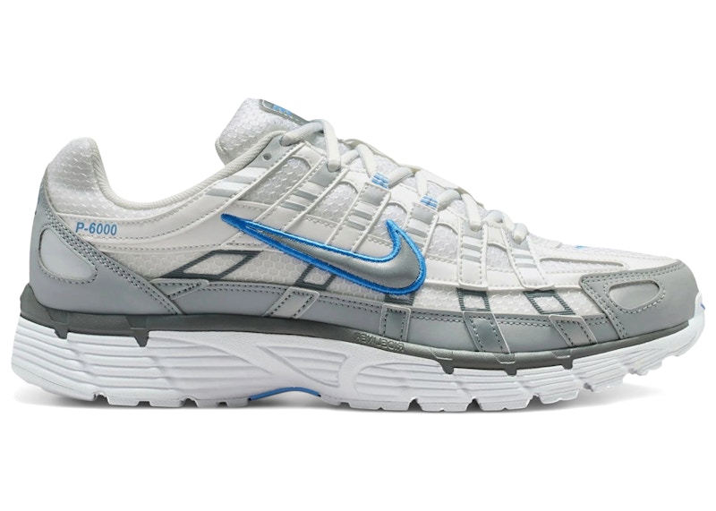 Men's Nike P6000 White Blue Sneakers in Summit White/Metallic Silver