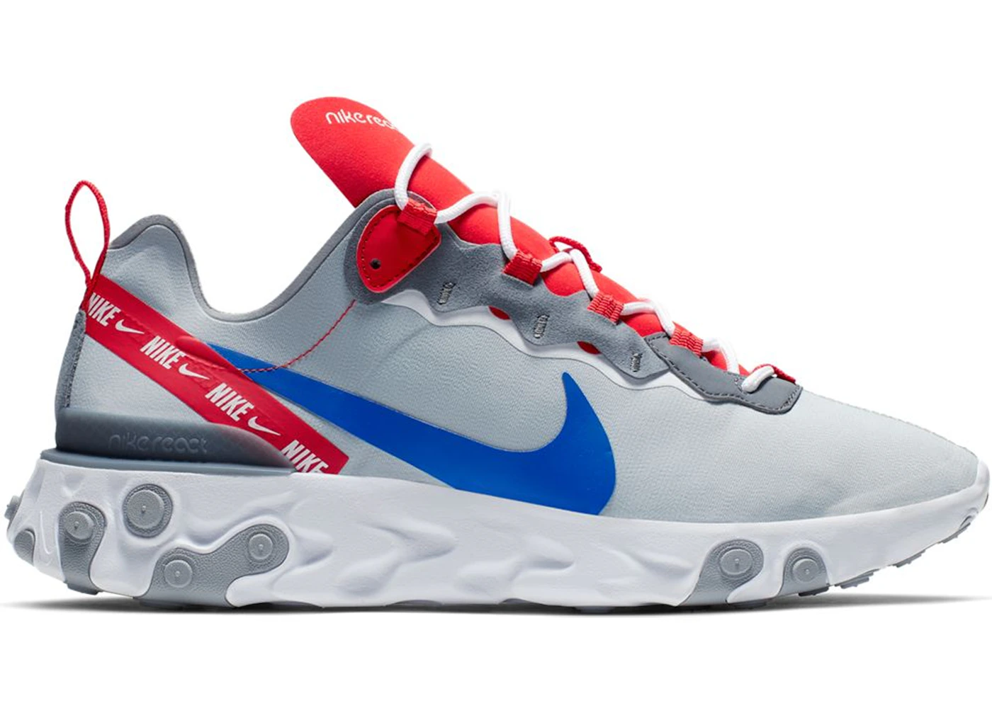 Nike react element 55 wolf grey 2025 game royal habanero red