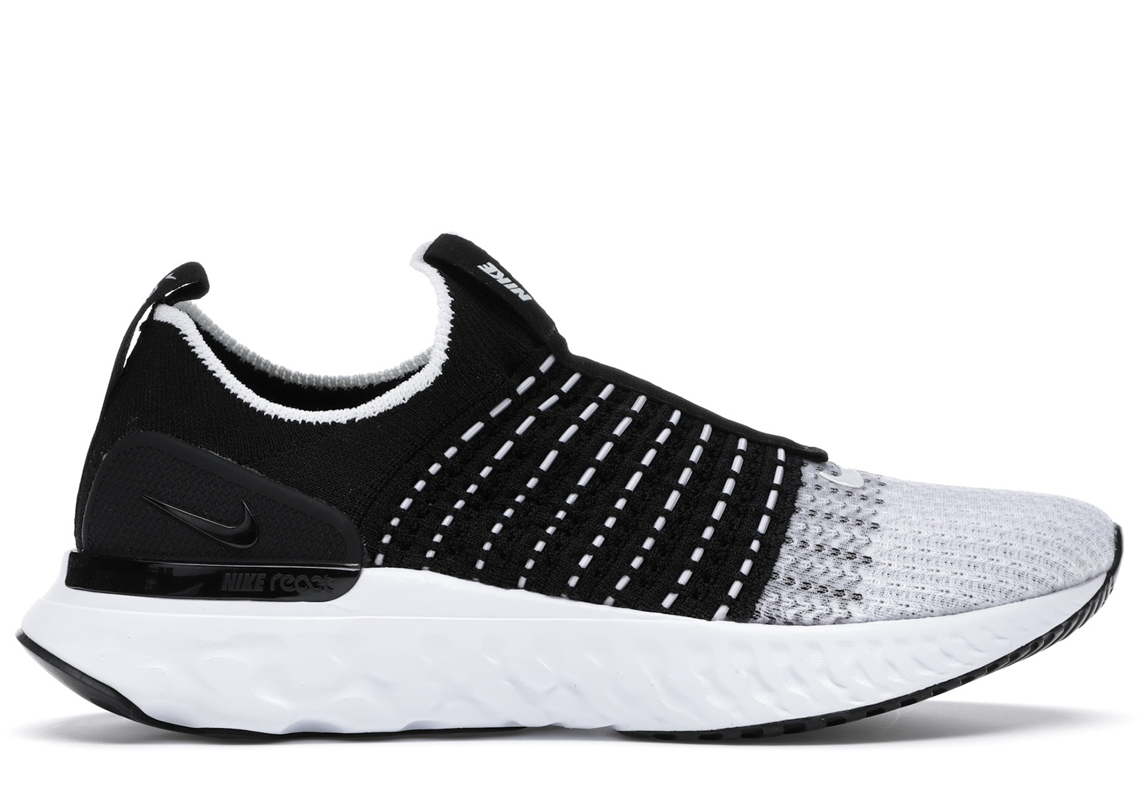 nike react flyknit black and white