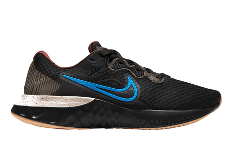 nike running renew run sneakers in black and blue