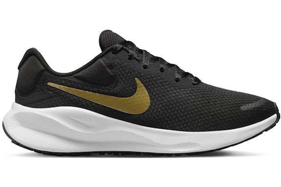 Nike Revolution 7 Black White Dark Smoke Grey Metallic Gold (Women's) - FB2208-006 - US