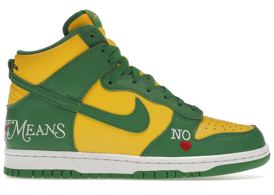 Pre-owned Nike Sb Dunk High Supreme By Any Means Brazil In Varsity Maize/pine Green-white
