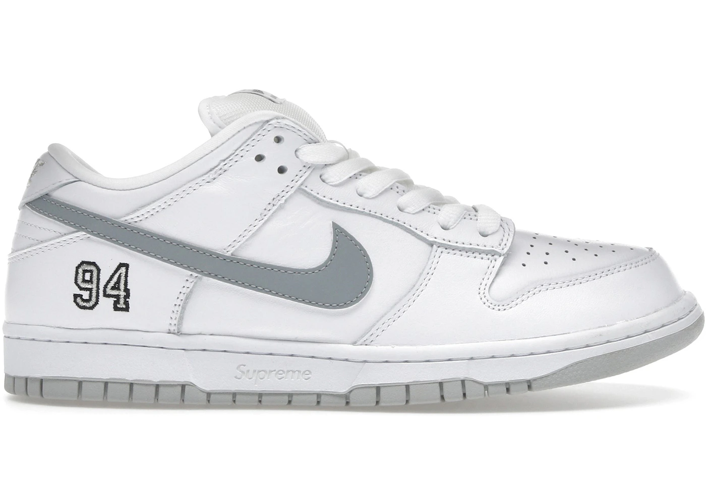 image of Nike SB Dunk Low Supreme 94 White Metallic Silver
