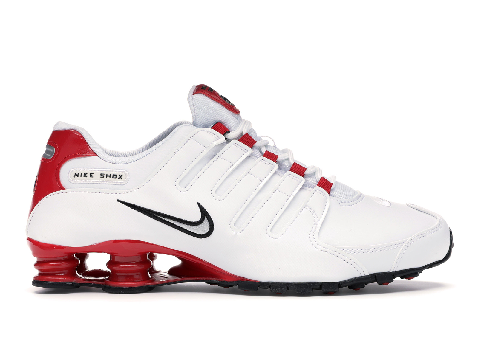 red white and blue nike shox