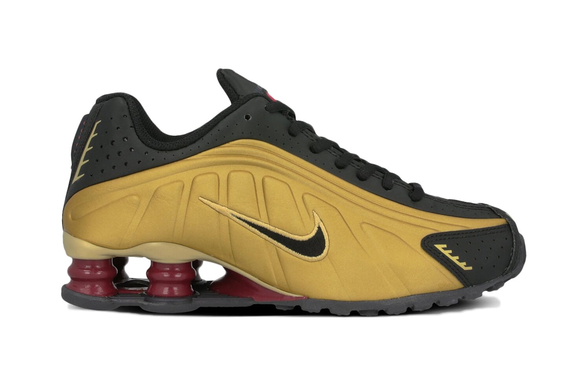 Pre-owned Nike Shox R4 Metalic Gold Black Red (gs) In Metalic Gold/black/red
